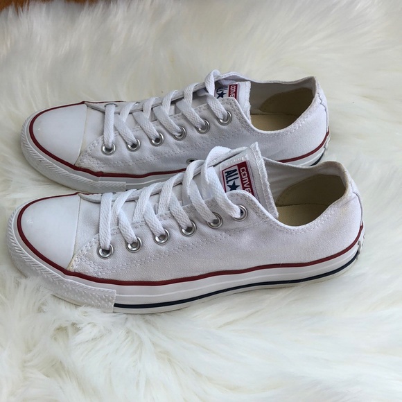 white converse with red and blue stripe